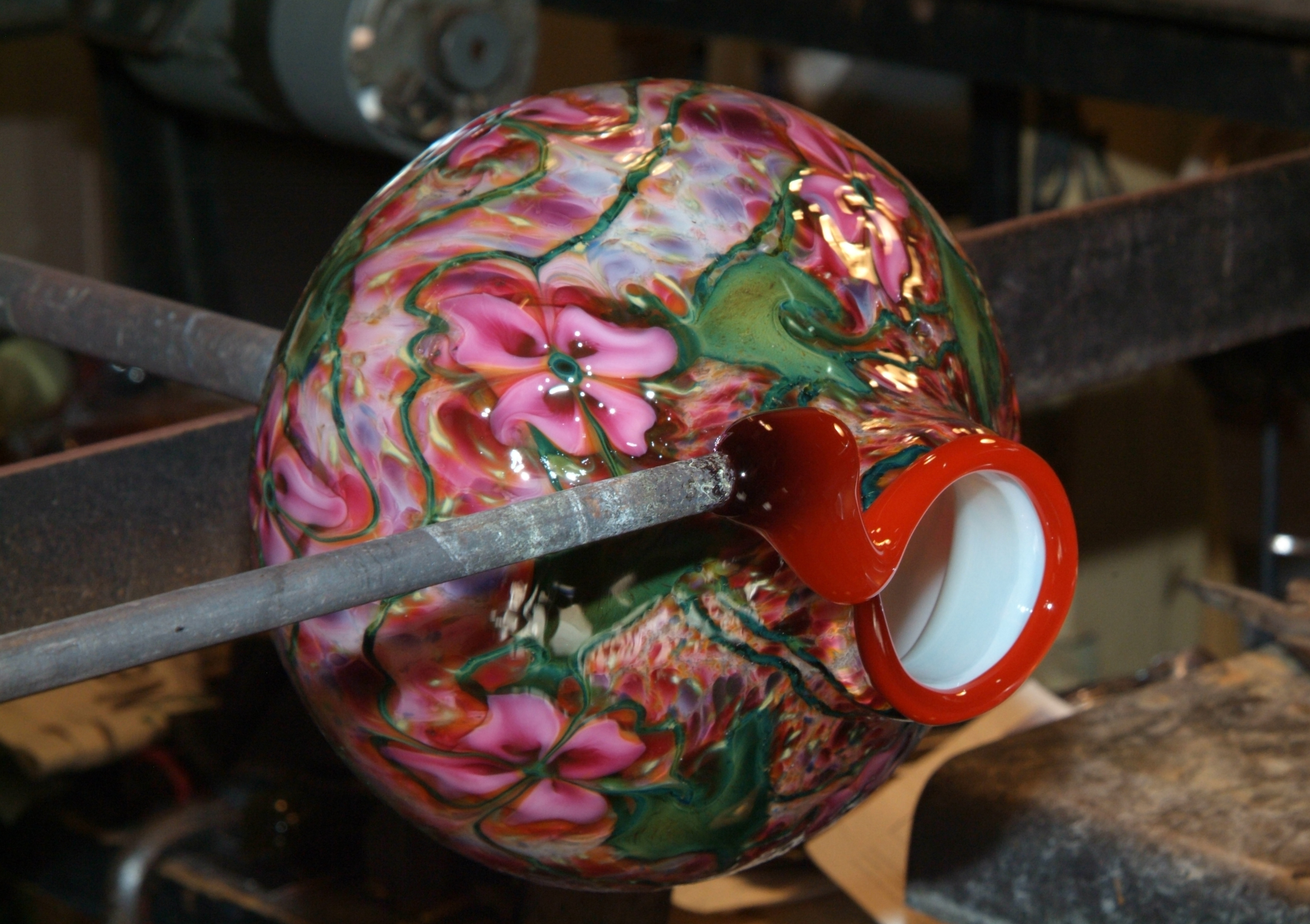 Lotton art glass being worked on